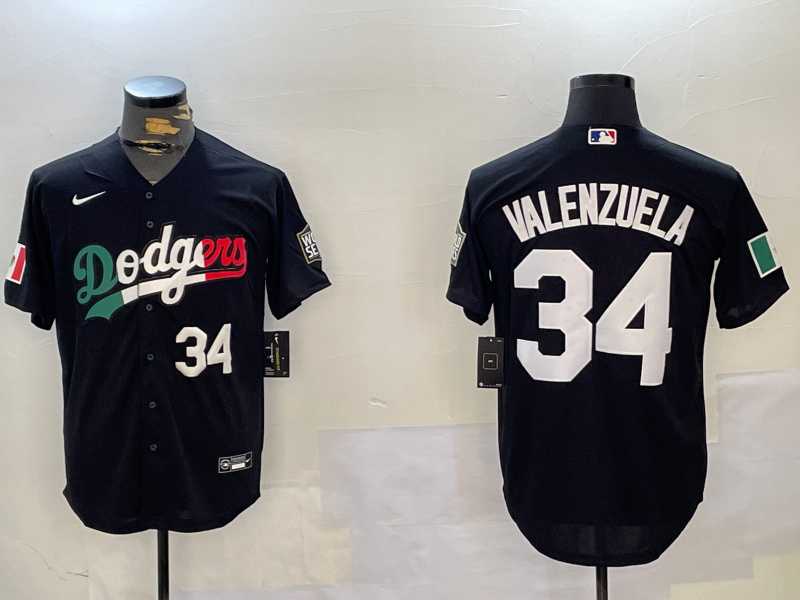 Mens Los Angeles Dodgers #34 Toro Valenzuela Black Mexico 2024 World Series Cool Base Stitched Baseball Jerseys